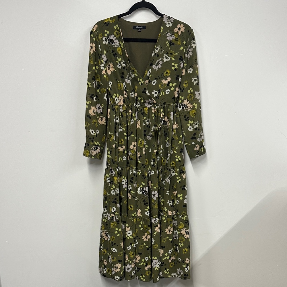 Madewell Olive Floral Long Sleeve Dress xs